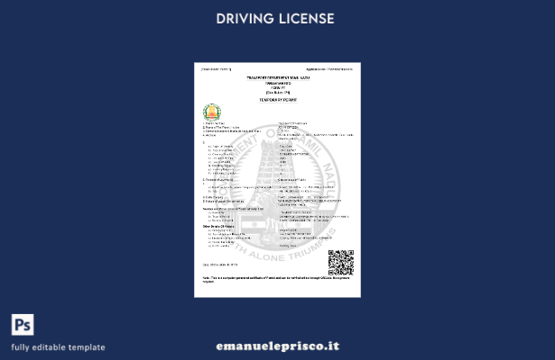 verified style modello di permesso di guida provvisorio per India Tamil Nadu in stile verificat template
